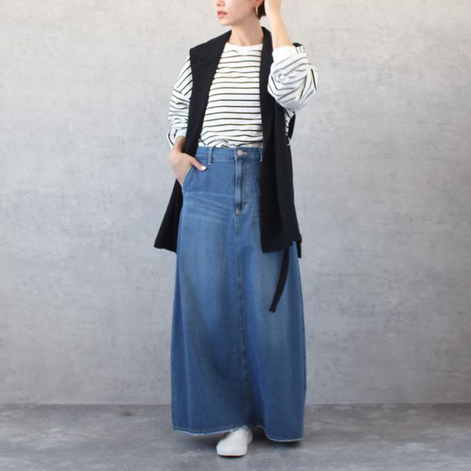 日本女裝代購 - 經典厚磅A字牛仔長裙(高個媽咪推薦)-深藍