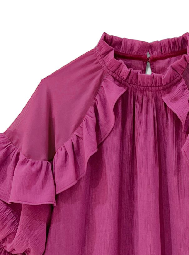 日本 GRL - 浪漫公主荷葉滾邊上衣-優雅黑 (F)