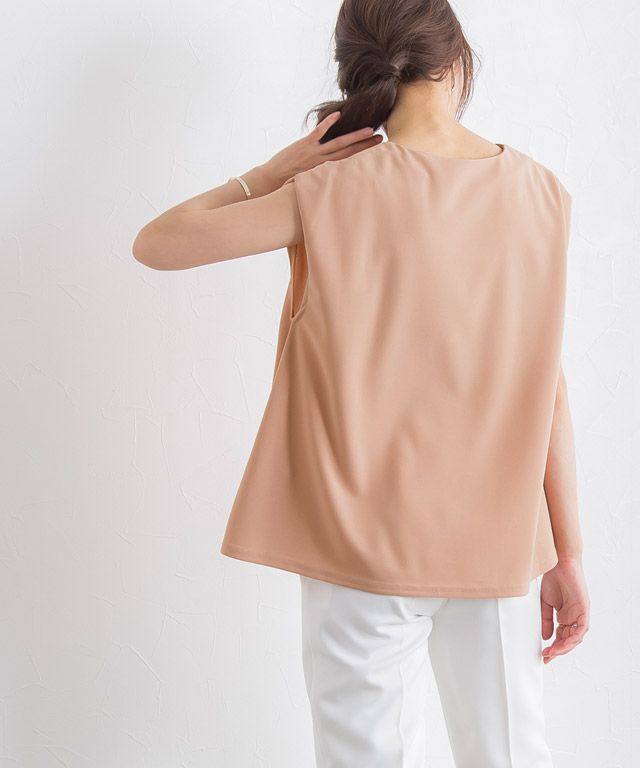 日本 Pierrot - 接觸涼感 小V領雪紡無袖上衣-橘