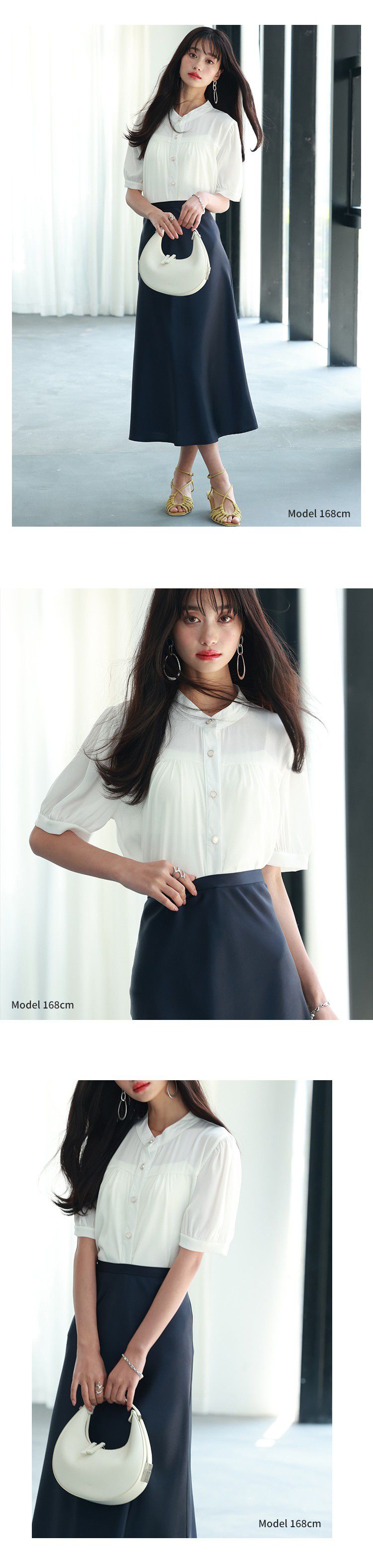 日本女裝代購 - 甜美細摺輕薄五分袖襯衫-米白