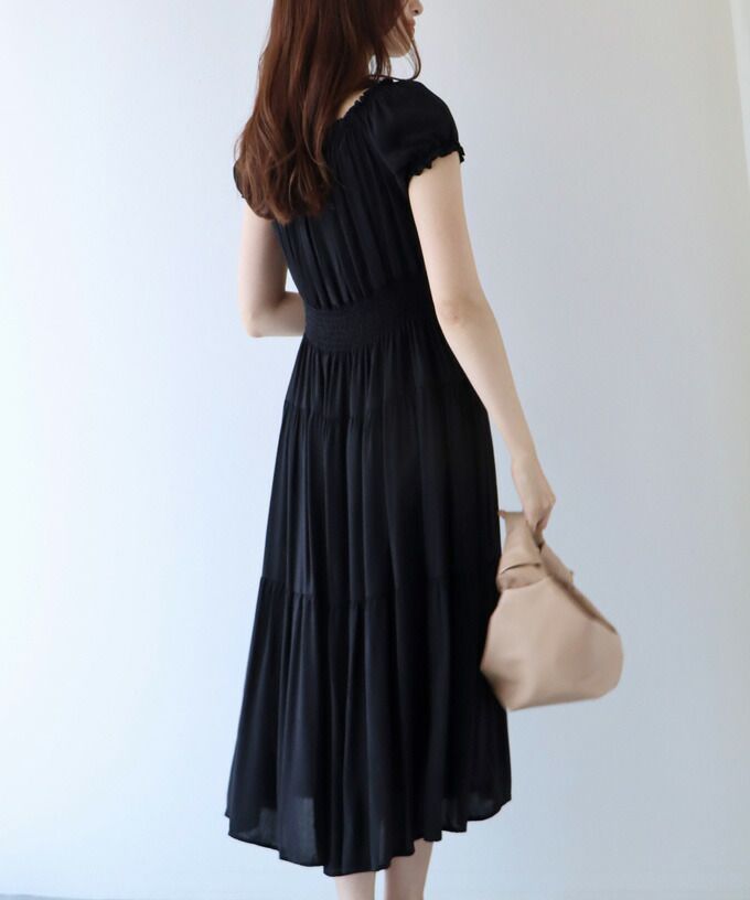 日本 BLUE EAST - 絕美平口縮腰泡泡袖洋裝-碎花-藍