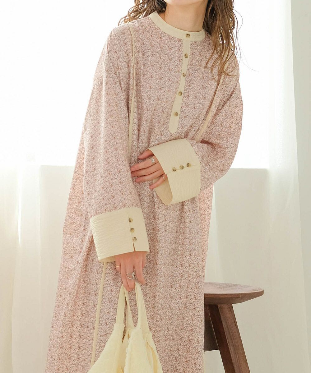 日本 Bab - 歐風碎花圓領雪紡洋裝-春日粉