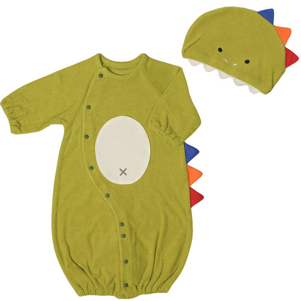 akachan honpo - 長袖造型連身衣-附帽子 恐龍-綠色 (50~60cm)