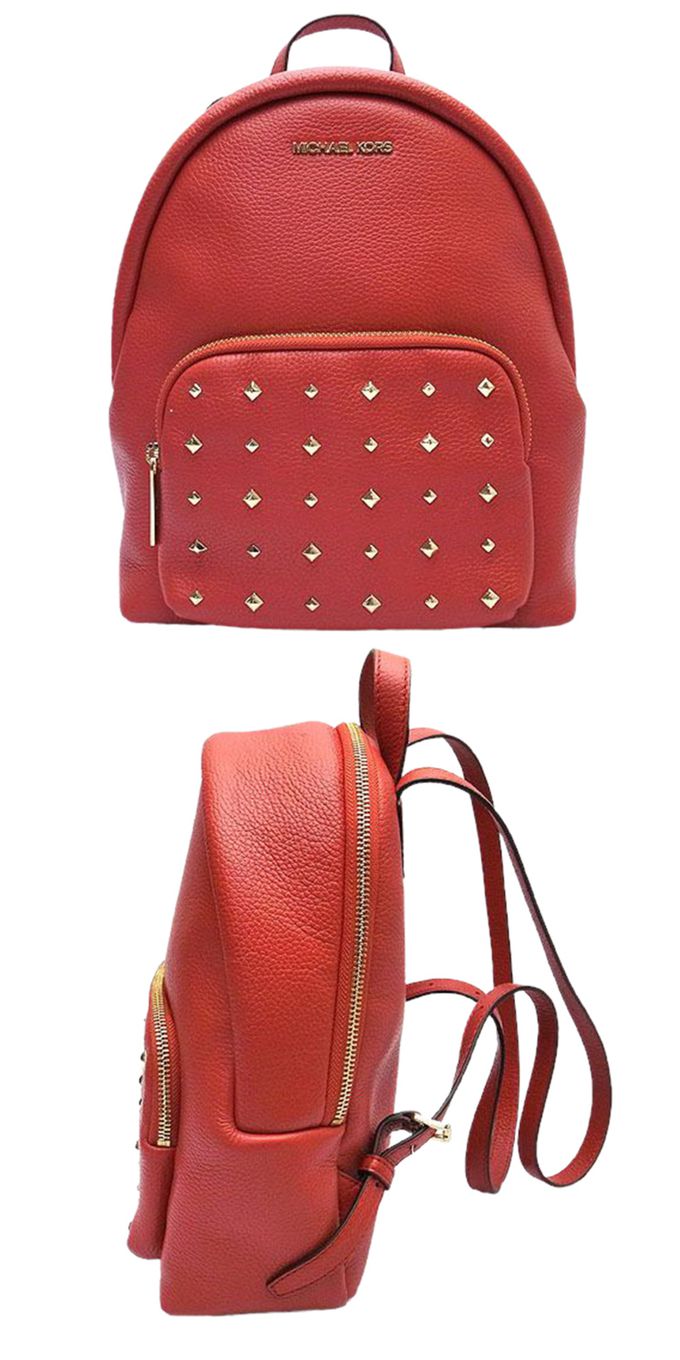 MICHAEL KORS - 素面皮革鉚釘後背包 (紅色)