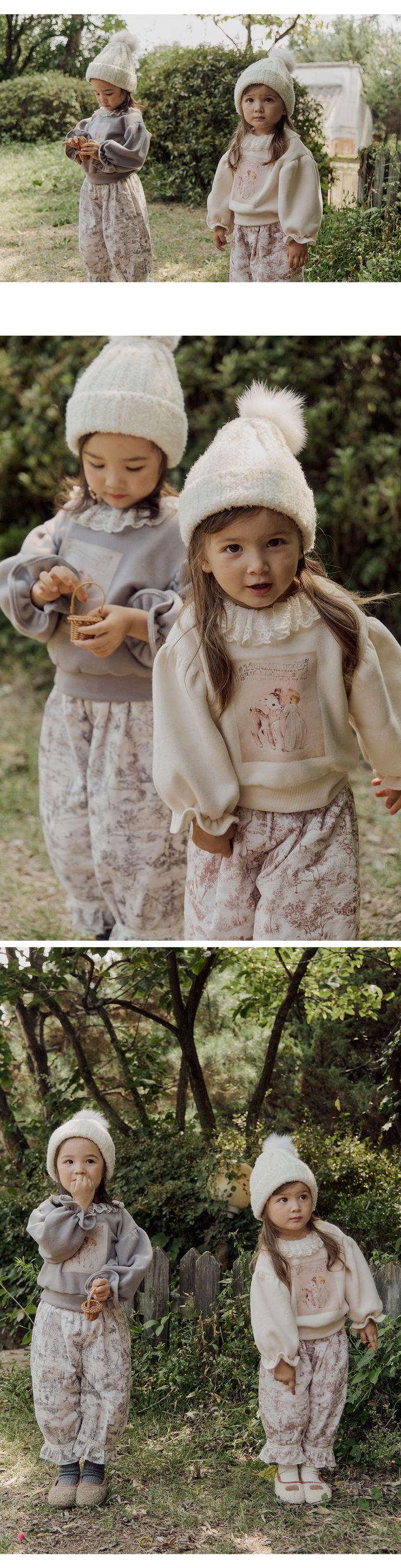 韓國 Puellaflo - 斑比天使印拉絨花苞袖大學T-米白