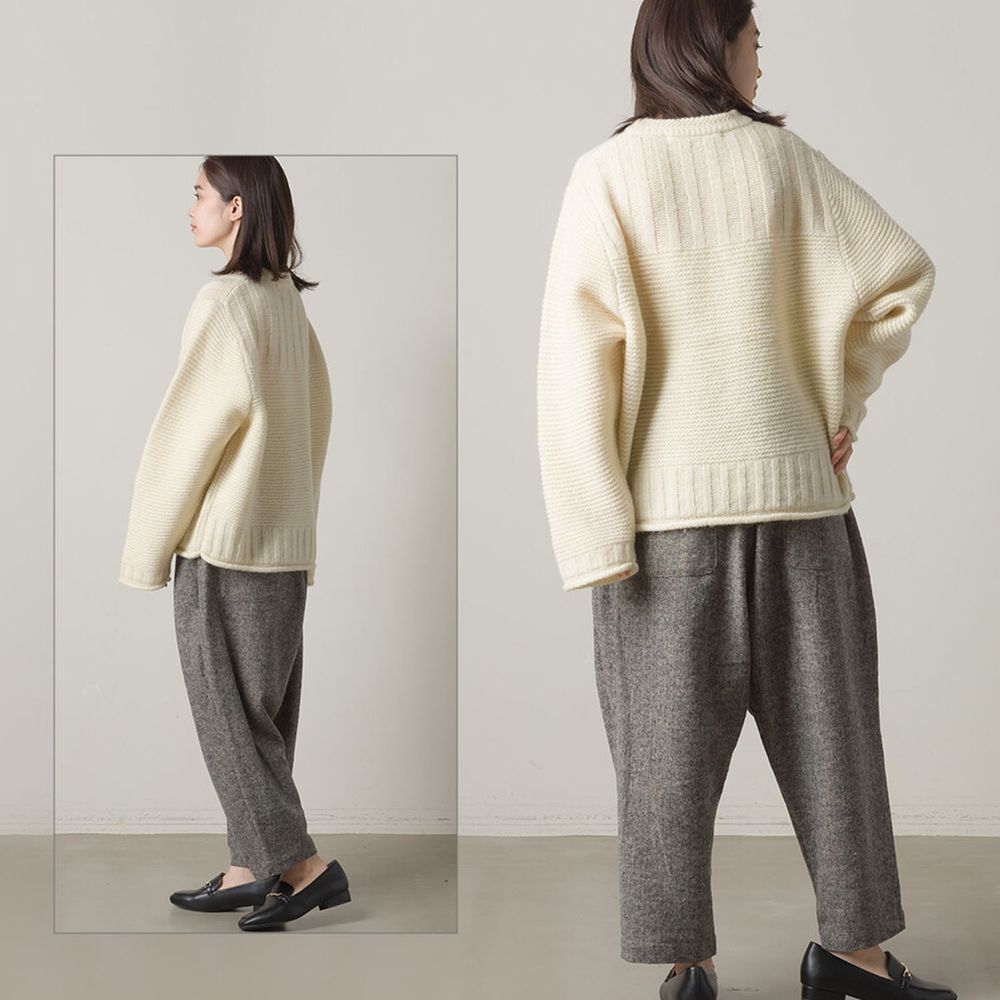 日本 OMNES - 100%羊毛 低調百搭交錯編織紋毛衣-米 (F)