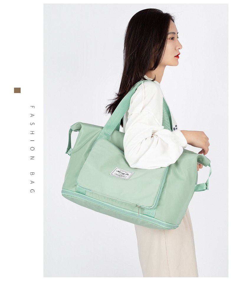 防水乾濕分離可折疊可加大旅行包/運動包-可擴增12cm-果綠色 ((32+12)x41x21cm)