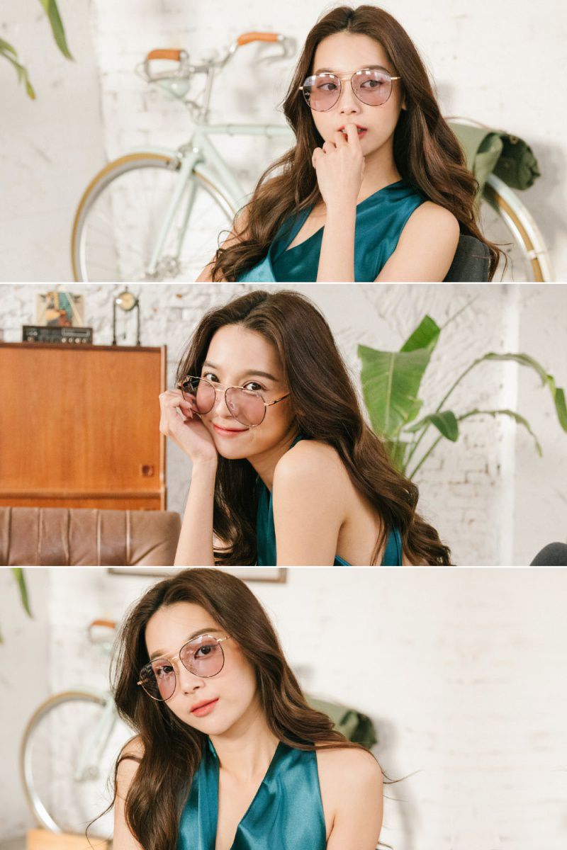 ALEGANT - 風格美學香檳紫金框感光變色夜視防眩光飛官款寶麗來偏光太陽眼鏡│UV400太陽眼鏡