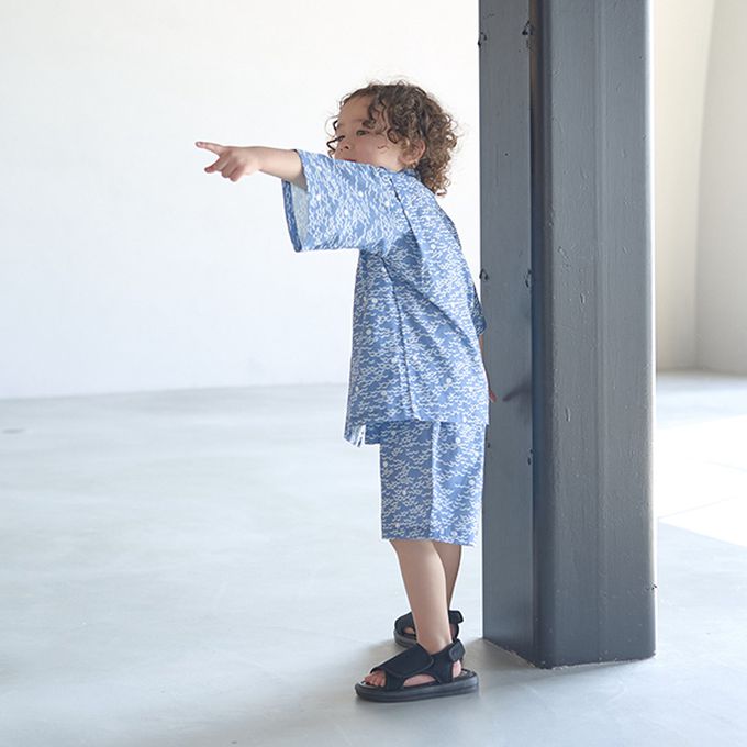 日本 b-ROOM - [限量]夏季印花純棉甚平-點點-黑