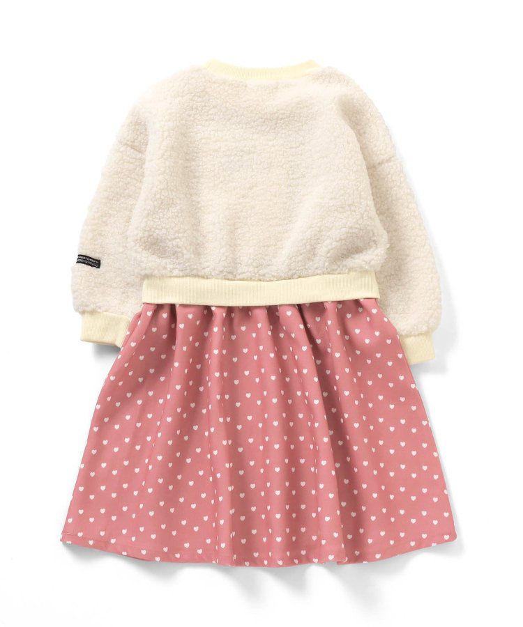 日本 BREEZE - 毛絨印花拼接長袖洋裝-黑x白斑點