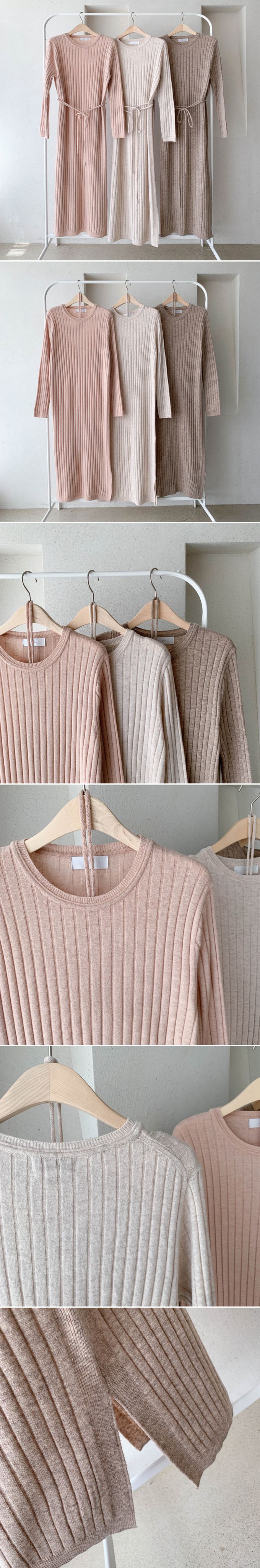 韓國女裝連線 - 喀什米爾羊毛針織連身洋裝-淡粉 (FREE)