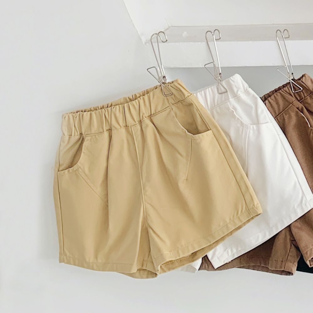 腰鬆緊休閒百搭短褲-杏色