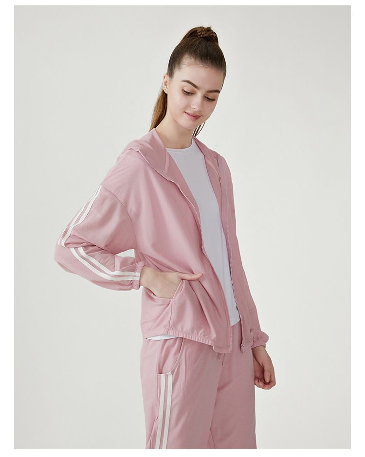 連帽防曬外套-袖子條紋款-粉色