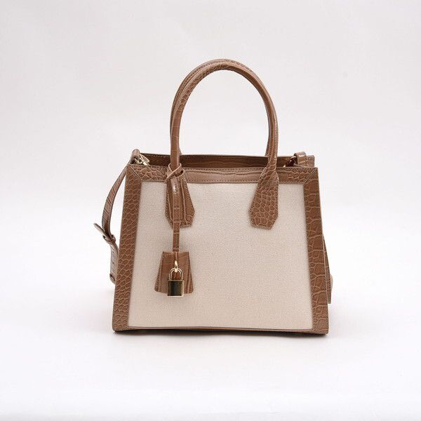 日本 COOCO - 2way撞色梯形托特手提包/側背包-白 (28x22x13cm)