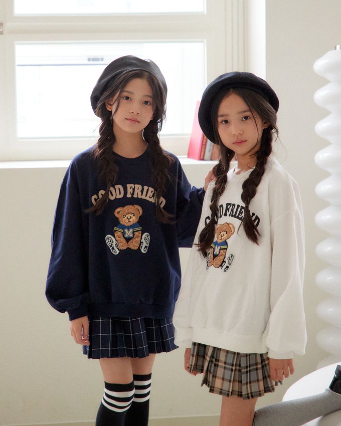 韓國 sm2 - 玩偶熊熊印長袖大學T-深藍