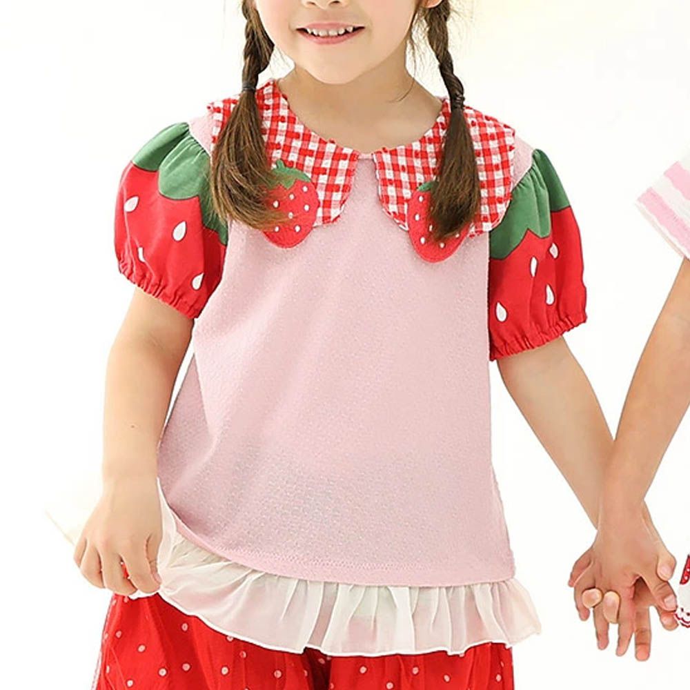 甜蜜草莓造型澎澎短袖上衣-粉紅