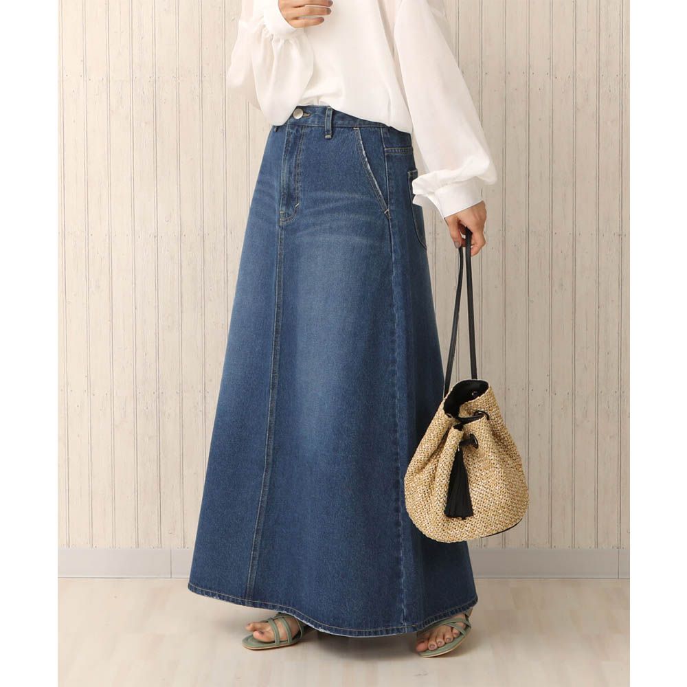 經典厚磅A字牛仔長裙(高個媽咪推薦)-海軍藍