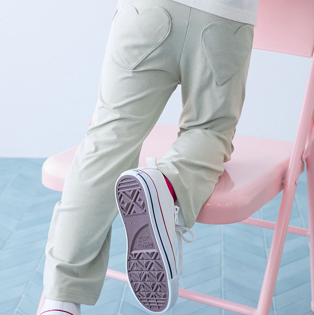 [快乾防皺] 愛心口袋輕盈小喇叭長褲-淺綠