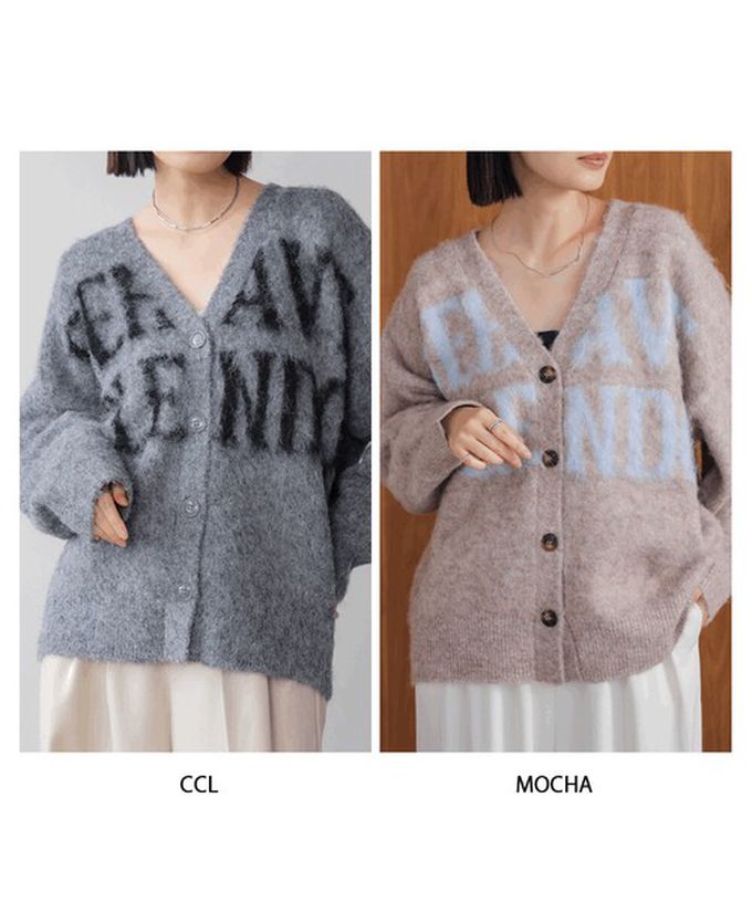 日本 Bab - 英文字印花顯瘦V領針織開襟衫-灰