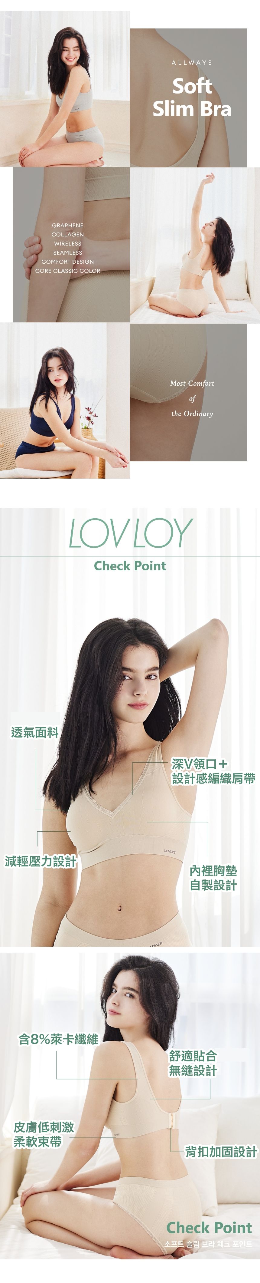 韓國 LOVLOY - V型減壓無鋼圈彈性Bra-後扣式-深藍