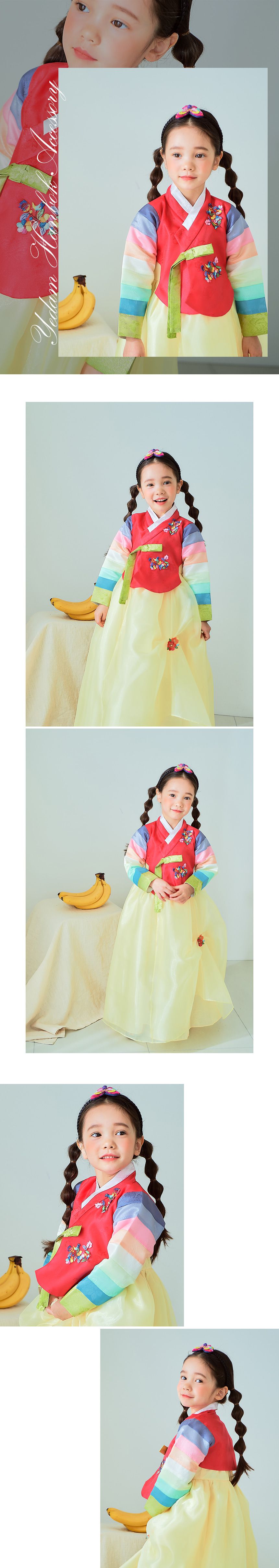 韓國 yedam - 韓服髮飾-刺繡蝴蝶髮箍-桃粉