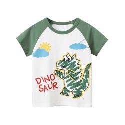 27KIDS - 純棉短袖上衣-塗鴉恐龍-白+綠