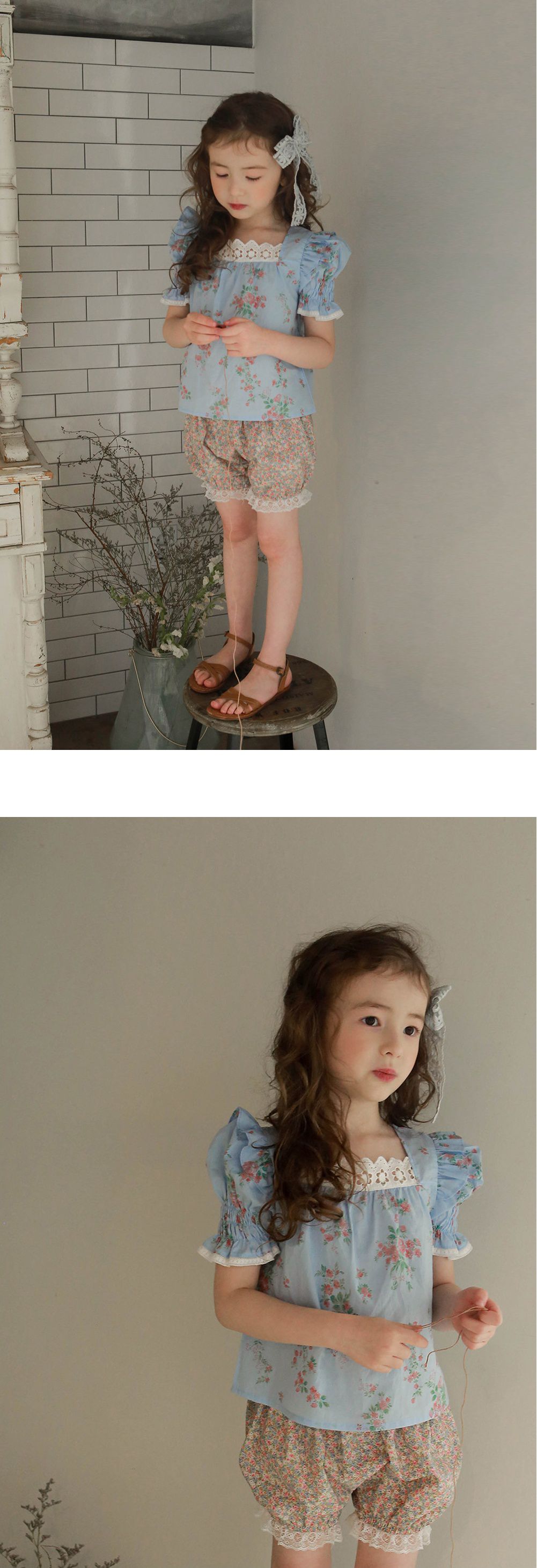 韓國 PuellaFLO - 碎花蕾絲燈籠褲-粉紅