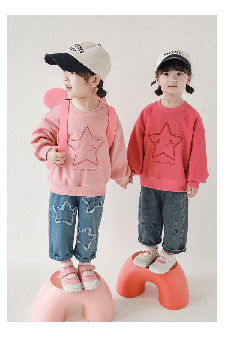 針織刺繡圓領長袖上衣-星星-米白色