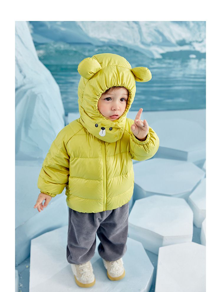 防水防污童趣造型羽絨外套(90%鴨絨)-熊熊耳朵-粉色