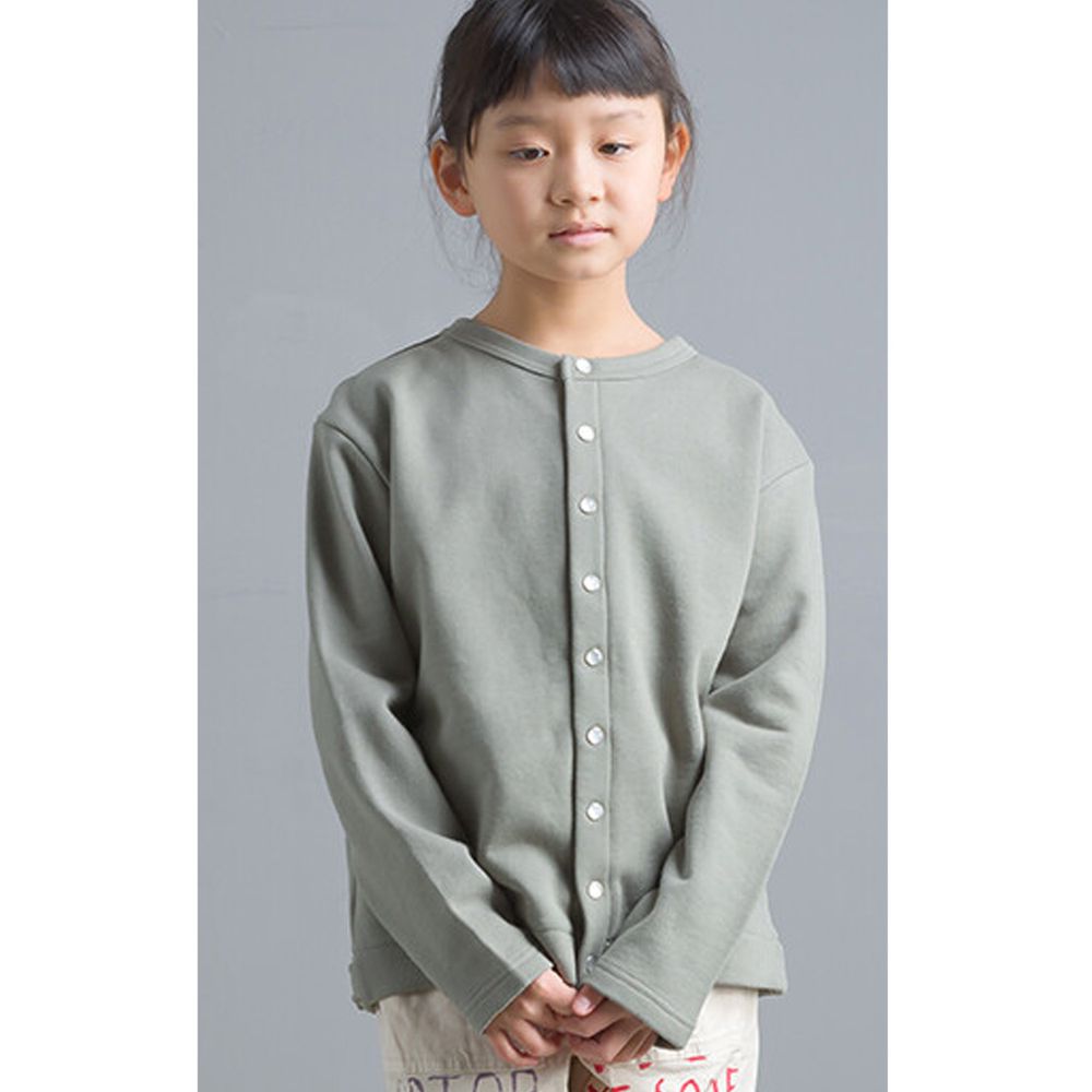 日本 OMNES - 2way珍珠鈕扣裏毛上衣/外套(小孩)-灰綠