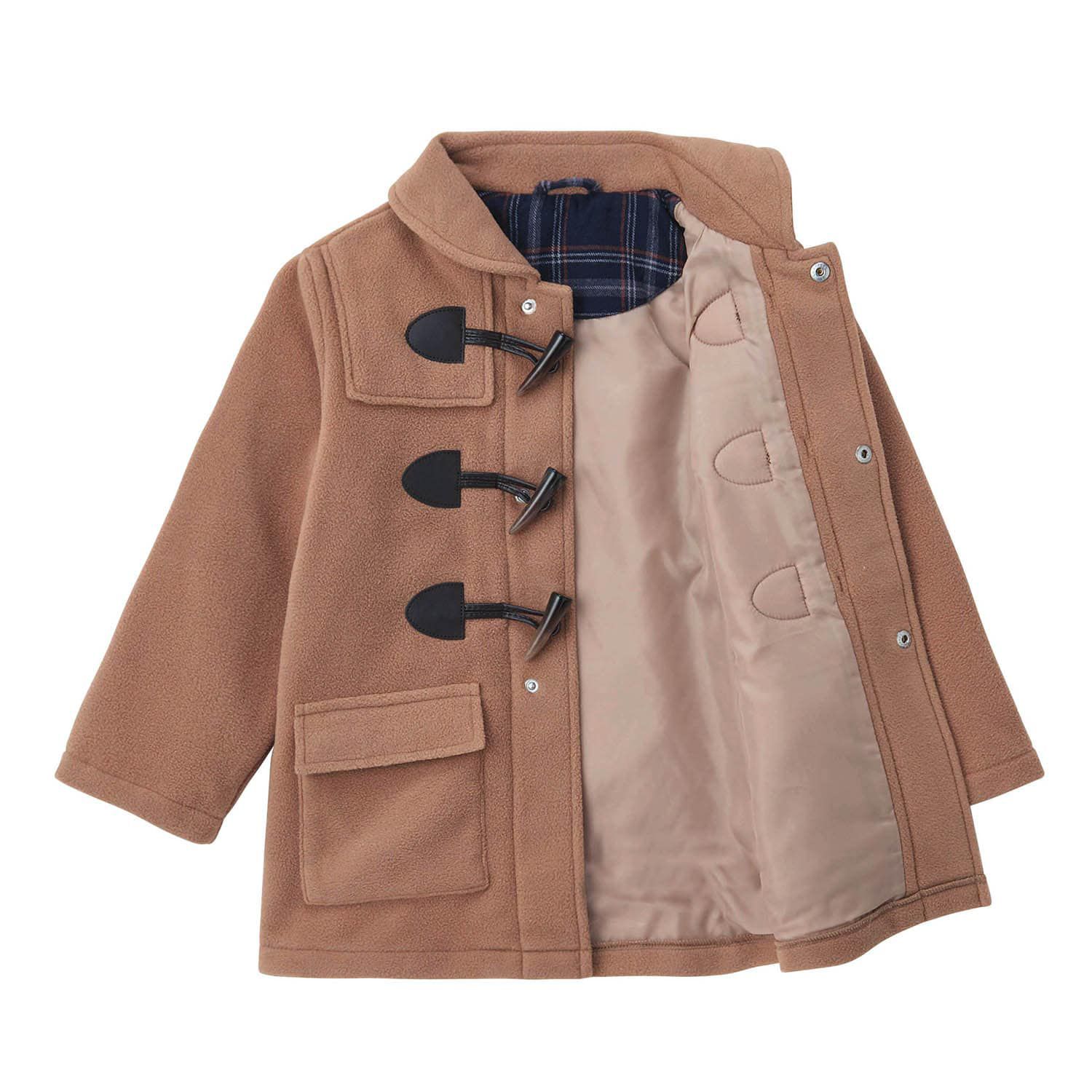 日本千趣會 - 牛角扣立領粗呢羊毛外套-卡其