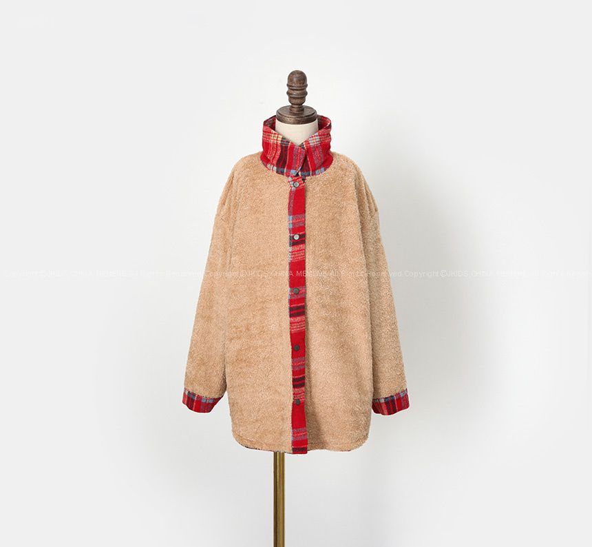 韓國 J KIDS - (內刷毛)長版紅格子襯衫/夾克