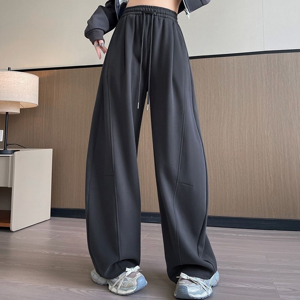 顯瘦修飾胯寬運動休閒彎刀褲-深灰