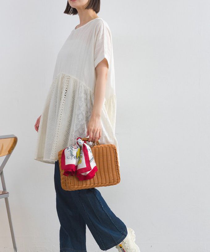 日本 Lupilien - 100%印度棉 柔美緹花長版短袖上衣-炭灰