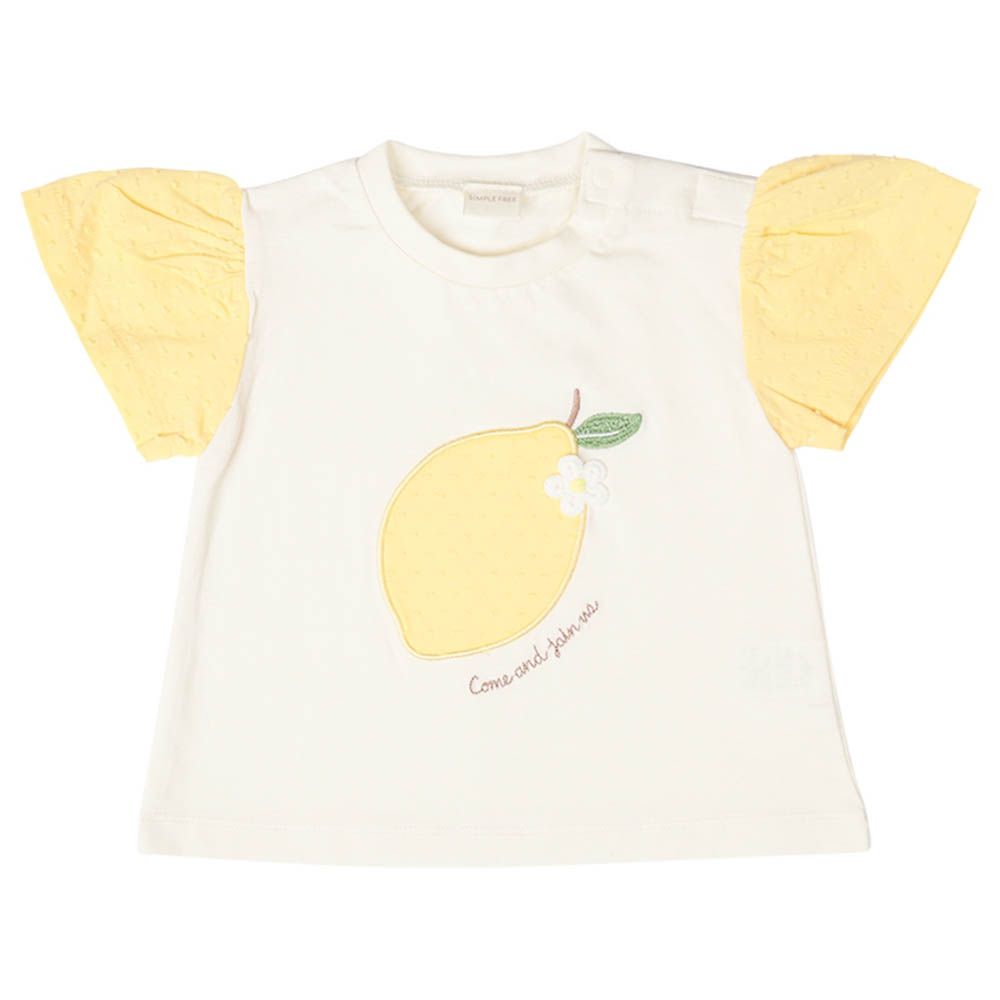 短袖T恤-造型裝飾-米白色