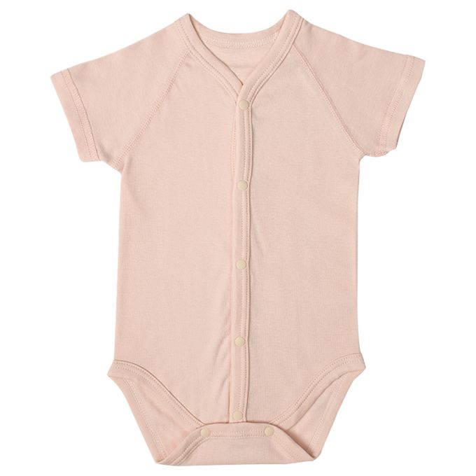 akachan honpo - 短袖有機包屁衣2件組-前開式-粉紅色