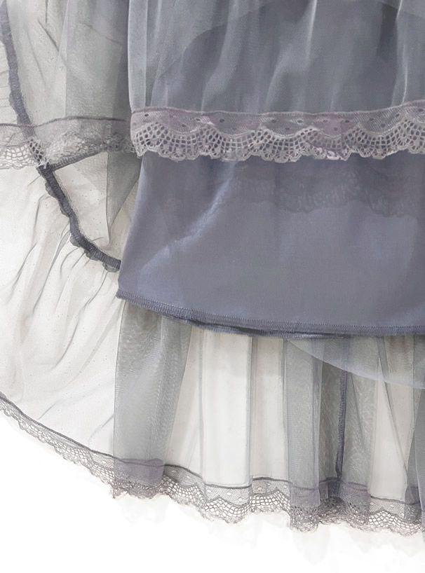 日本 GRL - 柔美層次蕾絲滾邊紗裙-灰藍