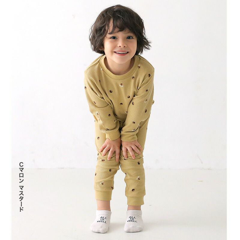 日本 ZOOLAND - 純棉鬆餅紋薄長褲-橡實松鼠-水藍