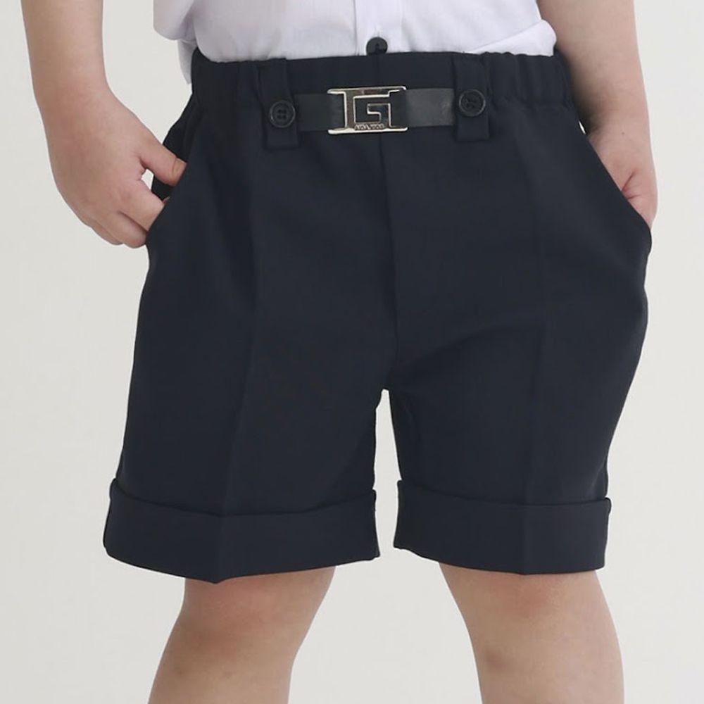 韓國 AIDA - 鬆緊腰裝飾腰帶百搭短褲-黑