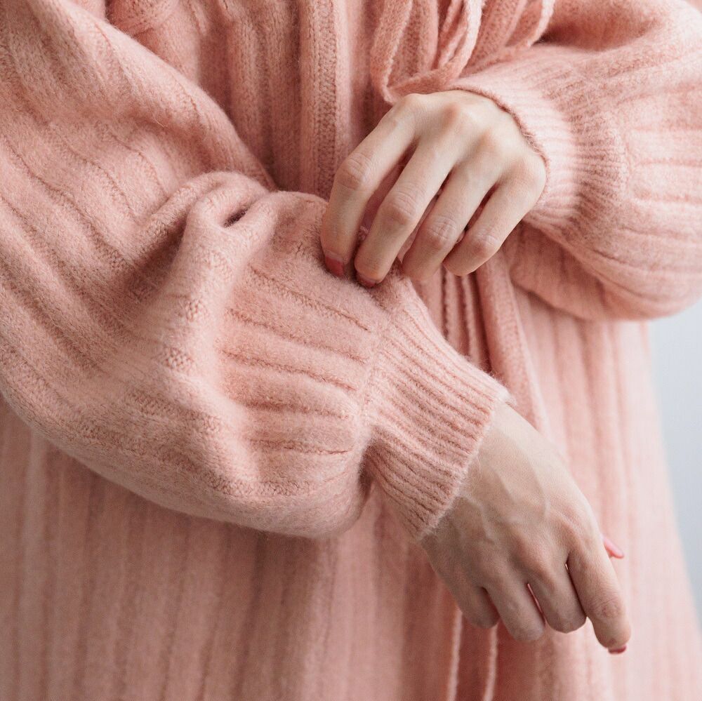 日本 ihuu - 特色綁帶V領針織毛衣-淺灰