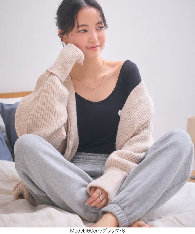 日本 Kobe Lettuce - ＋5度C 發熱機能前後2way深領內搭衣-卡其棕