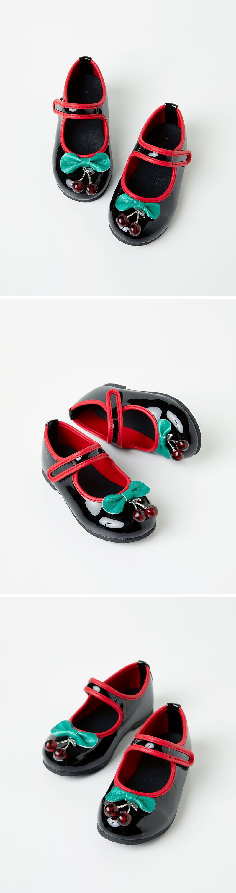 韓國 OZKIZ - 立體櫻桃點綴漆皮皮鞋-黑