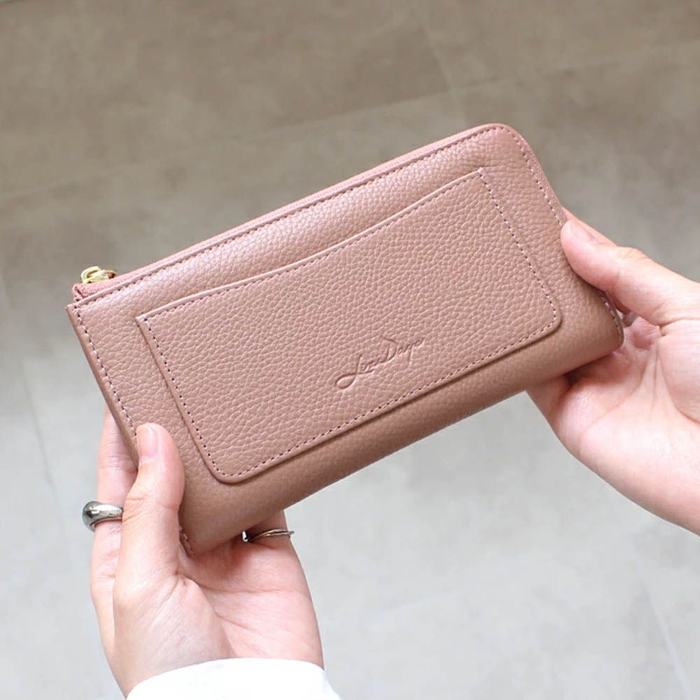 極輕巧-3cm薄型雅緻真皮長夾-鮭魚藕粉 (17.3x9.2cm)