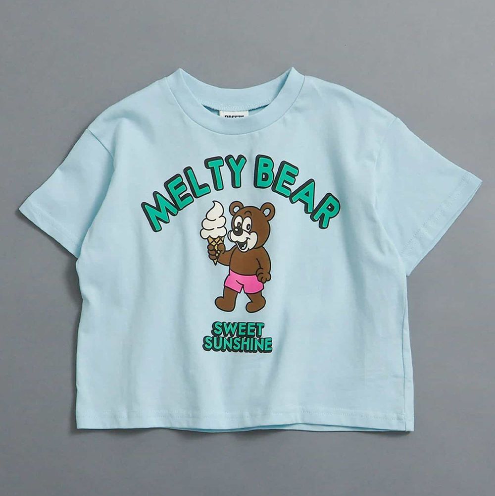 100%棉 美式印花短袖上衣-熊熊吃冰-水藍