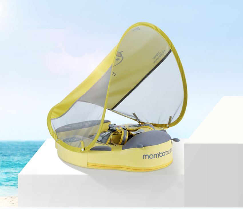 Mambobaby - 可愛甲蟲造型免充氣游泳趴圈(附遮陽罩)-黃色