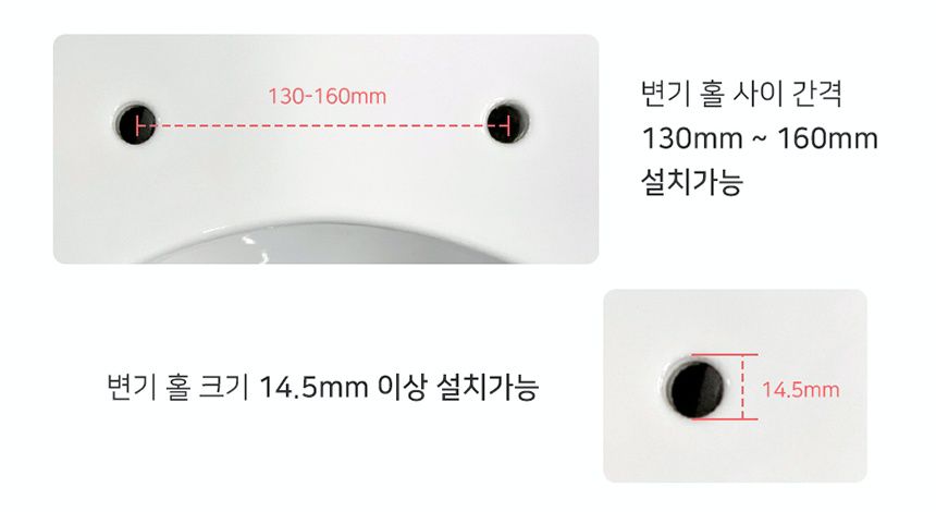 兩個孔洞相隔13-16公分者可安裝，孔洞直徑須大於1.45公分