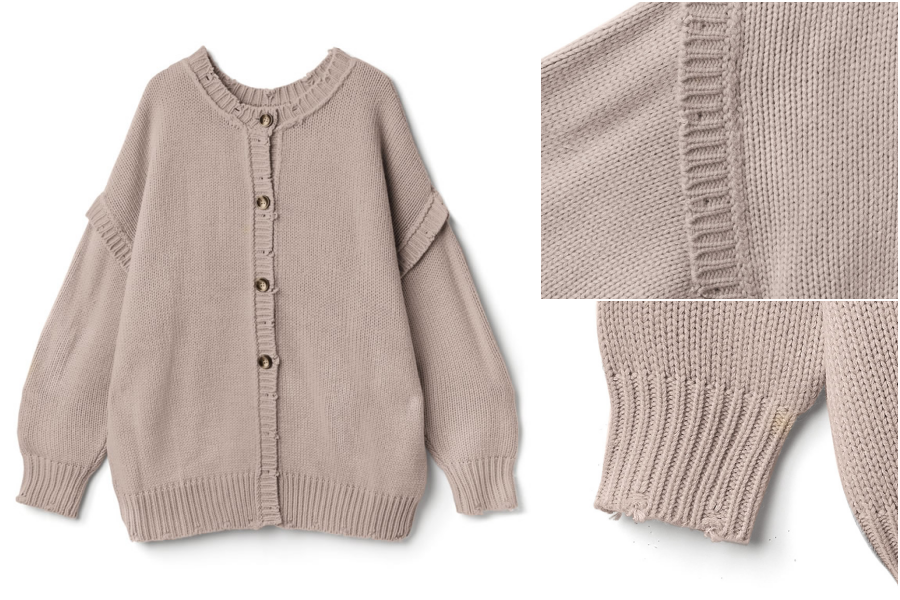 日本 GRL - 前後兩穿排扣抽鬚針織上衣-白