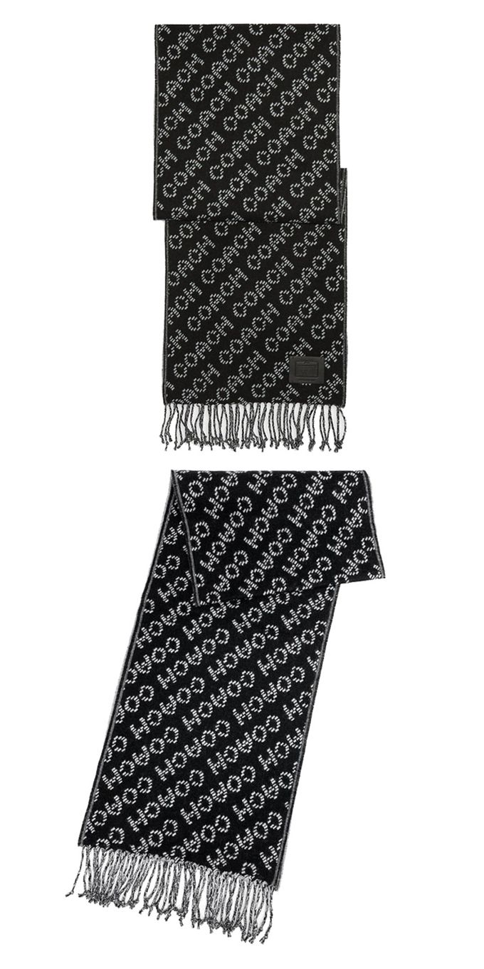 COACH - 滿版LOGO羊毛圍巾 (黑白)