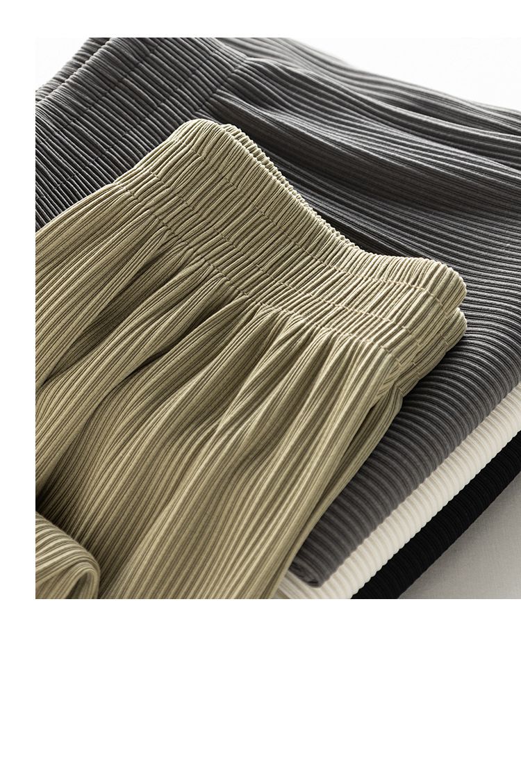 高腰垂墜落地寬褲/皺皺褲-黑色