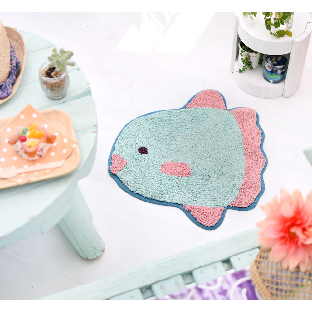 日本 TOMO - 可愛動物地墊/腳踏墊-翻車魚 (約51x44cm)